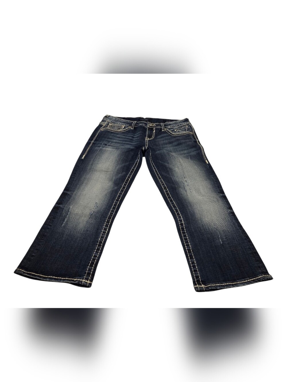 Women’s Vigoss The Chelsea 11/12 Bling Embellished Thick Stitch Capri Jeans